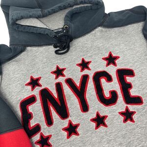 ENYCE Vintage Full Zip Gray Navy Red Hoodie Sweatshirt Thrashed‎ Grunge 2XL XXL